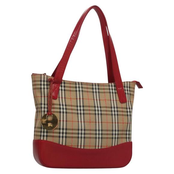 Burberry Nova Check Hand Bag Canvas Beige Red - Picture 1 of 16